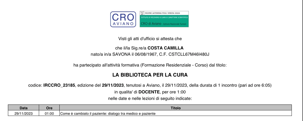 Incarico CRO — Convegno